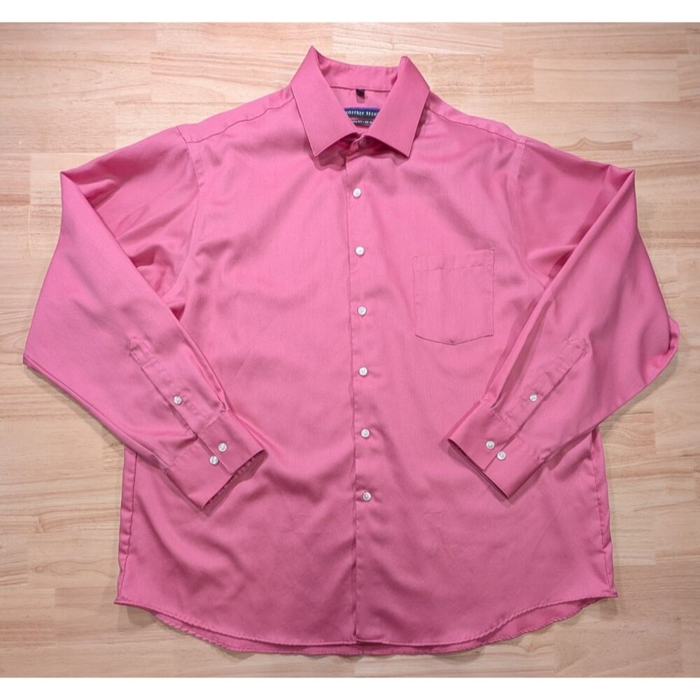 Geoffrey Beene Shirt Mens XXL 18 34/35 Classic Fit No Iron Button Down Pink